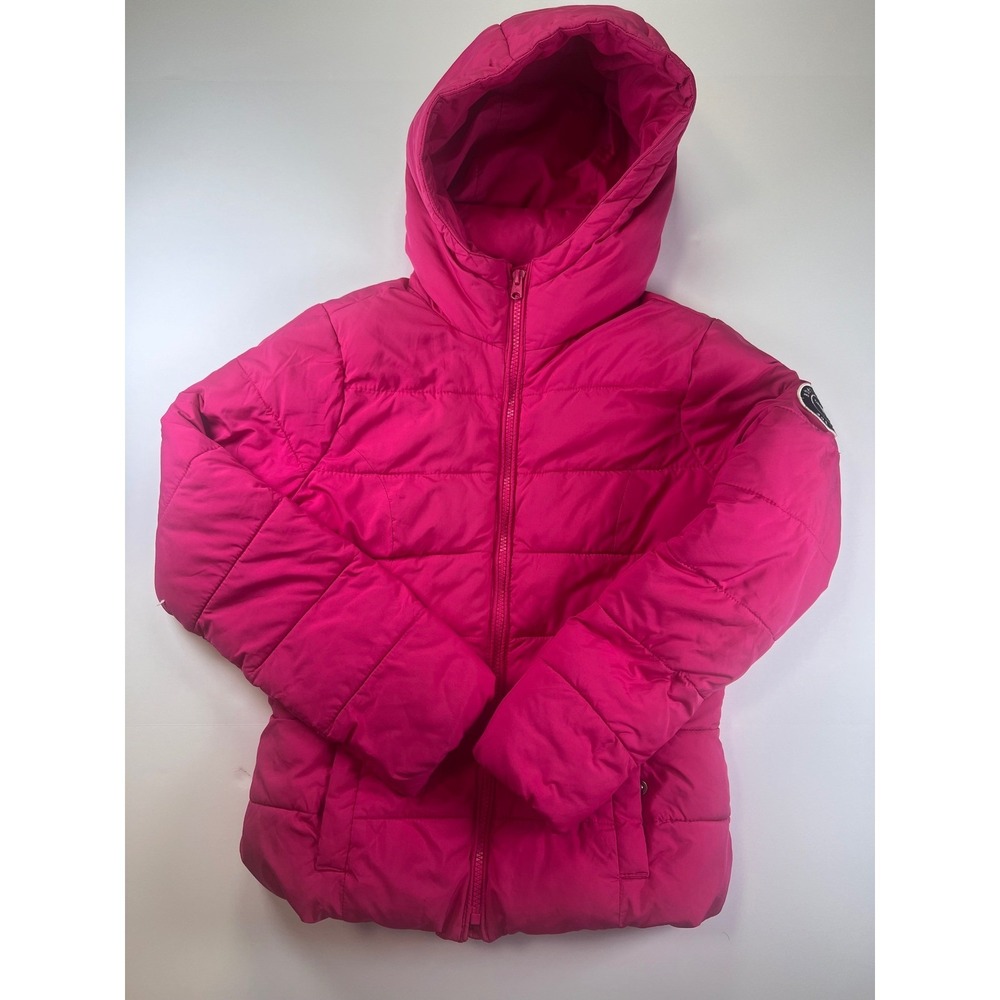 Abercrombie Kids Puffer Jacket Girls Large Pink Neon Fleece Lined Quilted Zip